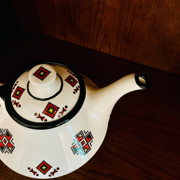 Vintage Cross Stich Pattern Porcelain 3 Piece Tea Set Genie Bottle Design - Picture 3 of 11